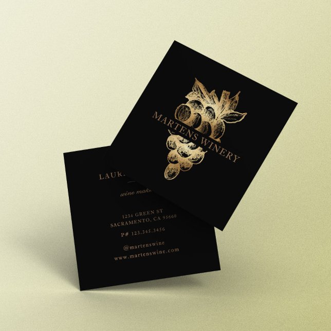 Guld Winery Winemaker Sommelier Elegant Fyrkantigt Visitkort (Skapare uppladdad)