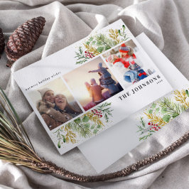 Guld Winter Botanical Greenery Berries Photo Julkort