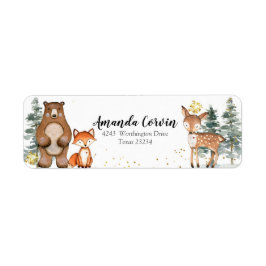 Guld Winter Forest Woodland Address Label Returadress Etikett