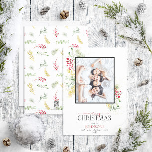 Guld Winter Greenery God jul Photo Helgdag Julkort