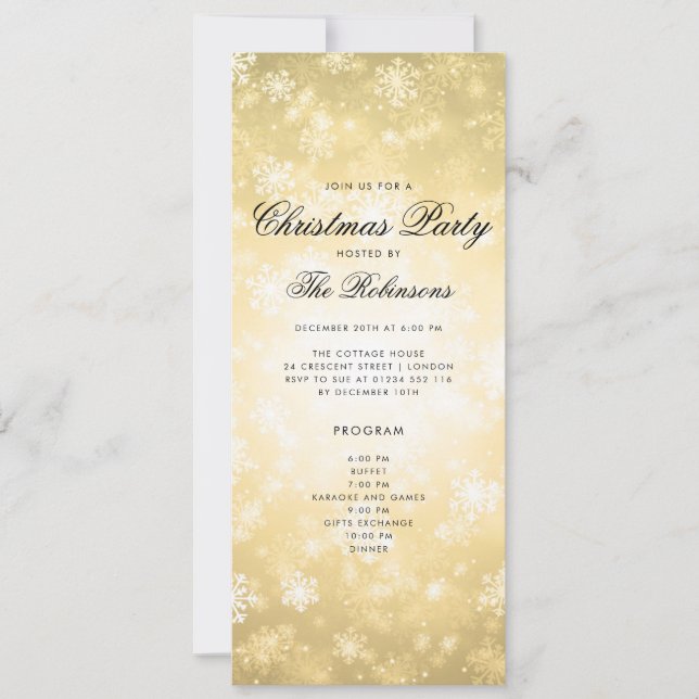 Guld Winter Helgdag Inbjudan med program och meny (Framsida)