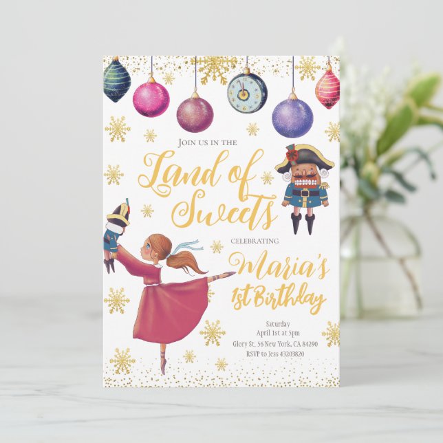 Guld Winter Nutcracker Birthday-inbjudan Inbjudningar (Stående Fram)