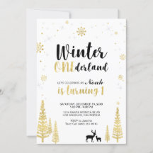 Guld Winter Onederland 1:a födelsedagsinbjudan