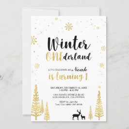 Guld Winter Onederland 1:a födelsedagsinbjudan Inbjudningar