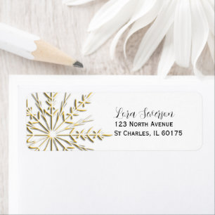 Guld Winter Snowflake on White Returadress Etikett