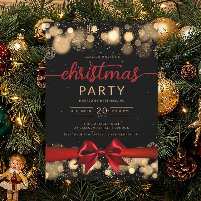 Guld Winter Wonderland Company Julafton Red Ribbon Inbjudningar (Gold Winter Wonderland Company Xmas Red Ribbon Invitation)