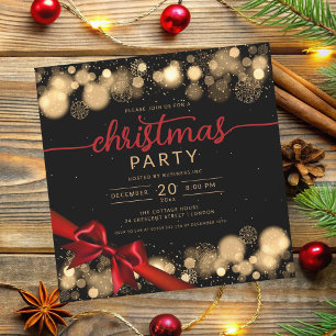Guld Winter Wonderland Company Julafton Red Ribbon Inbjudningar