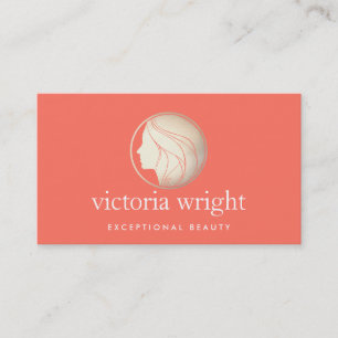 Guld Womans Ansikte Logotyp Coral Beauty och Mode Visitkort