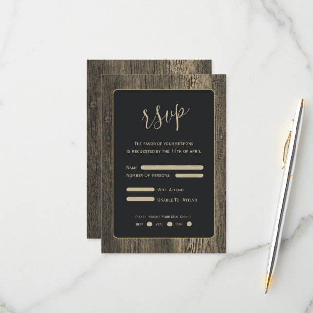 Guld Wood Grain Bröllop OSA Kort (Fram/Back In Situ)