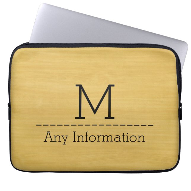 Guld Wood Grain Struktur Monogram Laptop Fodral (Framsidan)