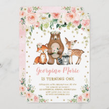  Guld Woodland Animals Girly Blommigt Birthday