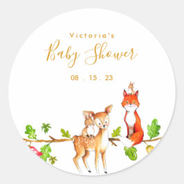 Guld Woodland Baby Shower Runt Klistermärke
