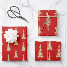 Guld Woodland Spruce Träd på Helgdag Red Wrapping