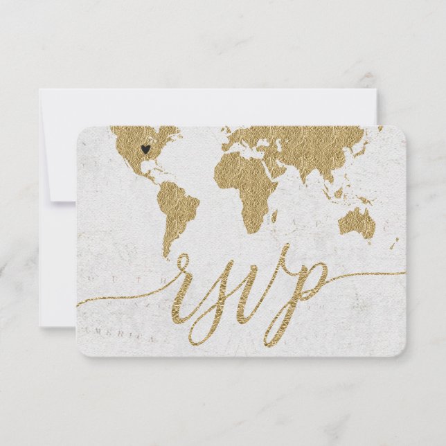 Guld World Map Anpassningsbar Destination Wedding  OSA Kort (Framsida)