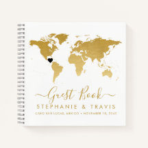 Guld World Map Heart Destination Guest Bok