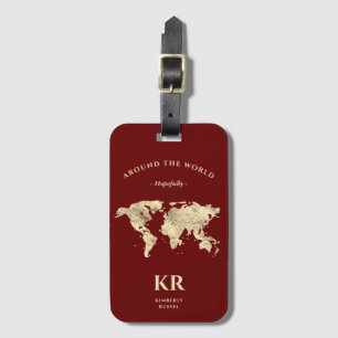 Guld World Map Monogram Traveler Terracotta Bagagebricka