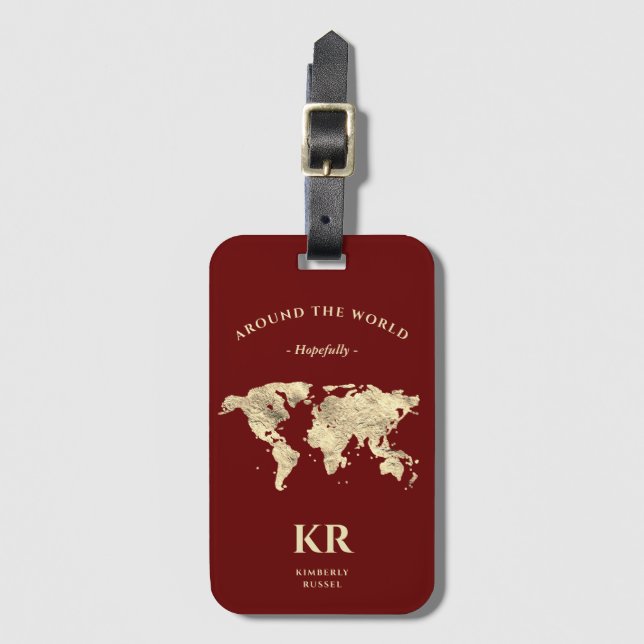 Guld World Map Monogram Traveler Terracotta Bagagebricka (Framsida vertikal)