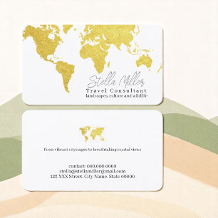 Guld World Map Travel Consultant Visitkort