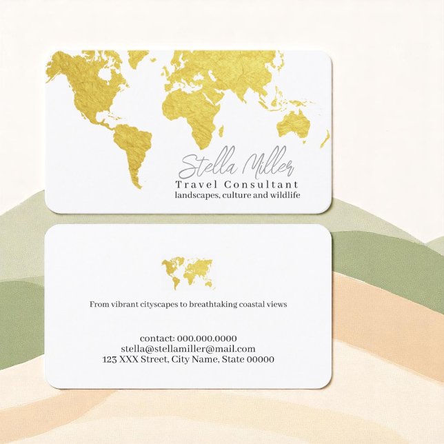 Guld World Map Travel Consultant Visitkort (Skapare uppladdad)