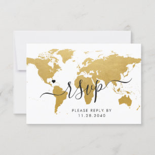 Guld World Map Travel Destination OSA kort