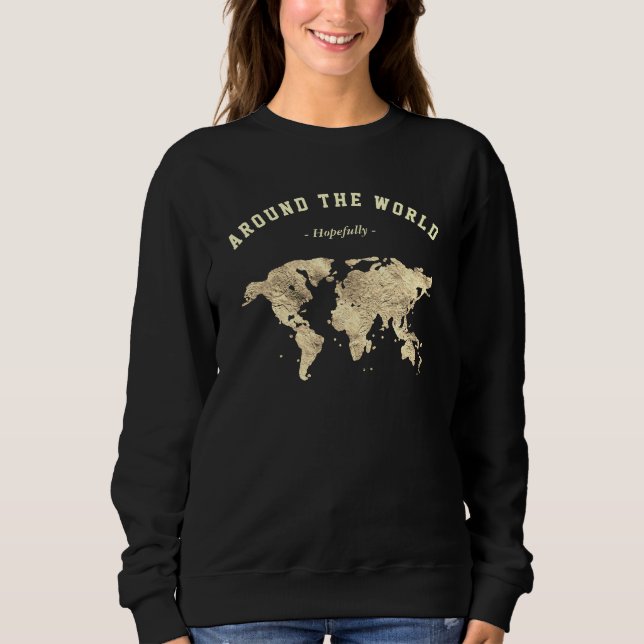 Guld World Map Traveler T Shirt (Framsida)