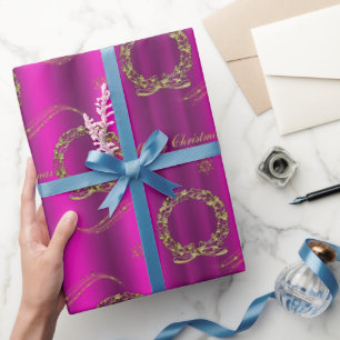 Guld Wreaths och Stars Rosa jul Presentpapper