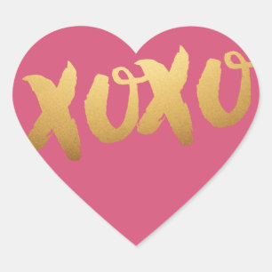 Guld XOXO kärlek Rosa Hjärtklämmor Hjärtformat Klistermärke