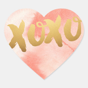 Guld XOXO kärlek Rosa vattenfärgsfärer Hjärtf Hjärtformat Klistermärke