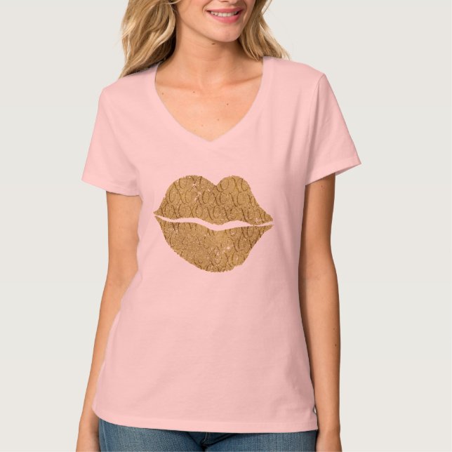 Guld XOXO Läppar Tee Shirt (Framsida)