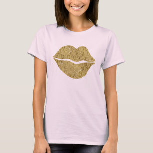 Guld XOXO Läppar Tee Shirt