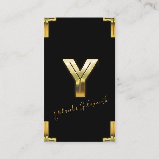 Guld Y Initial och Gräns Affärskort Visitkort (Framsida)