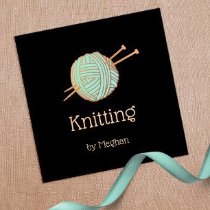 Guld Yarn Knitting Crochet Fyrkantigt Visitkort