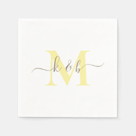 Guld & YellowMonogram Swash Script White Cocktail Pappersservett