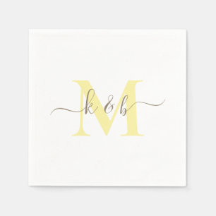 Guld & YellowMonogram Swash Script White Cocktail Pappersservett
