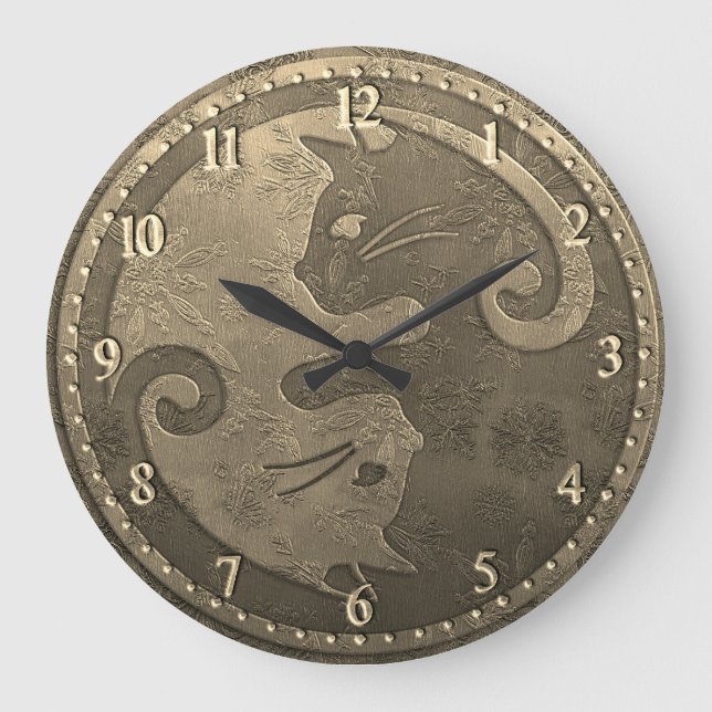 Guld- Yin Yang katter Stor Klocka (Framsida)