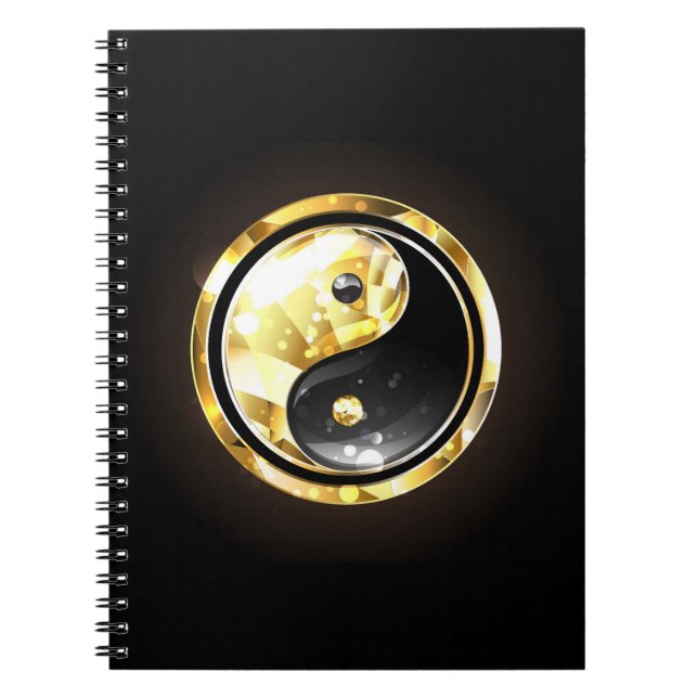 Guld Yin Yang på svart Anteckningsbok (Framsidan)