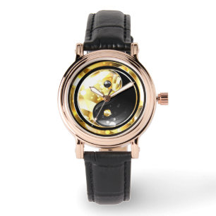 Guld Yin Yang på svart Armbandsur