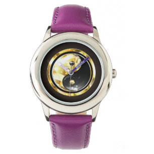 Guld Yin Yang på svart Armbandsur
