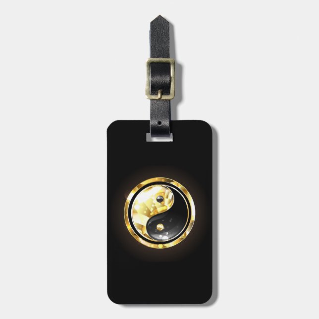 Guld Yin Yang på svart Bagagebricka (Vertikal Framsida)