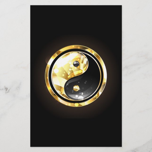 Guld Yin Yang på svart Brevpapper (Framsida)