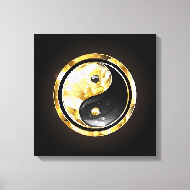 Guld Yin Yang på svart Canvastryck (Framsida)
