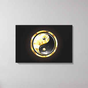 Guld Yin Yang på svart Canvastryck