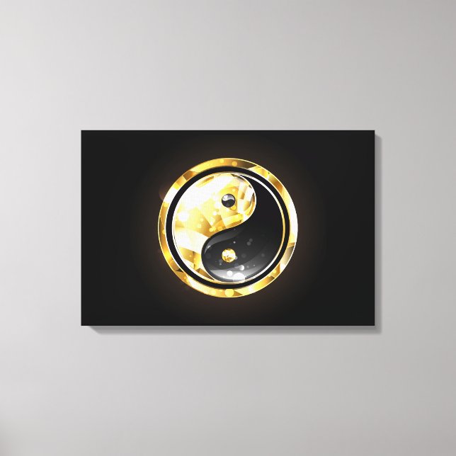 Guld Yin Yang på svart Canvastryck (Framsida)