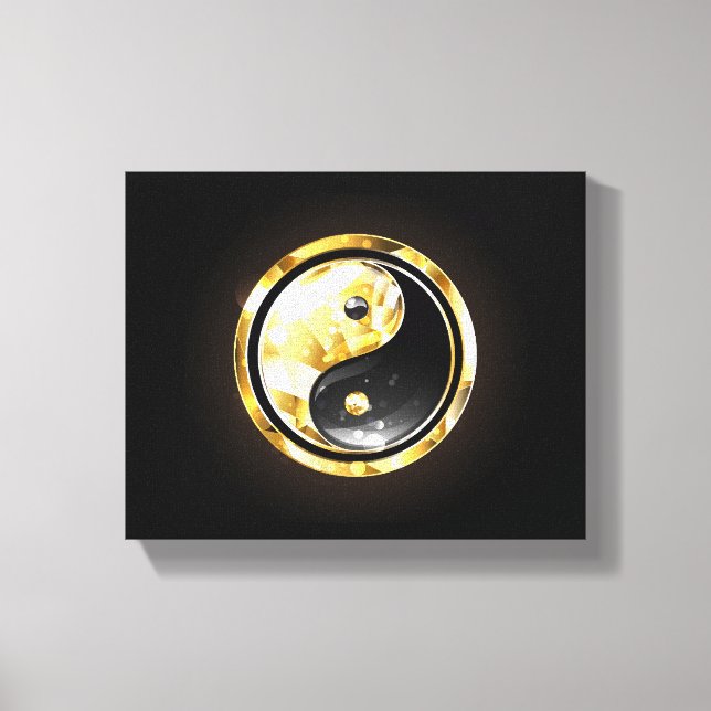 Guld Yin Yang på svart Canvastryck (Framsida)