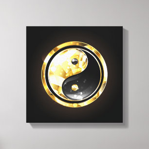 Guld Yin Yang på svart Canvastryck