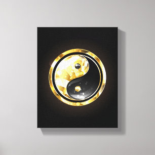 Guld Yin Yang på svart Canvastryck
