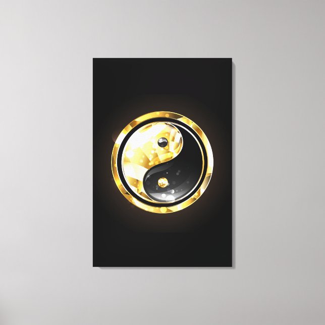 Guld Yin Yang på svart Canvastryck (Framsida)