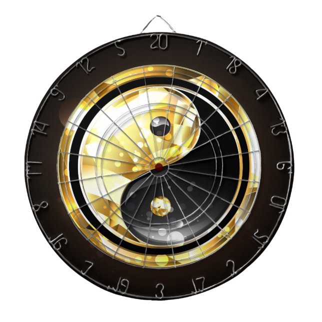 Guld Yin Yang på svart Darttavla (Framsidan)