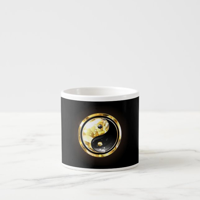 Guld Yin Yang på svart Espressomugg (Framsidan)