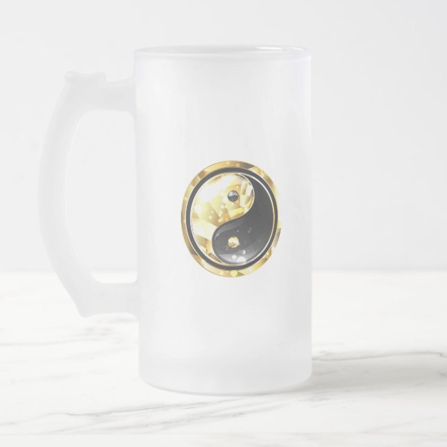 Guld Yin Yang på svart Frostat Ölglas (Vänster)
